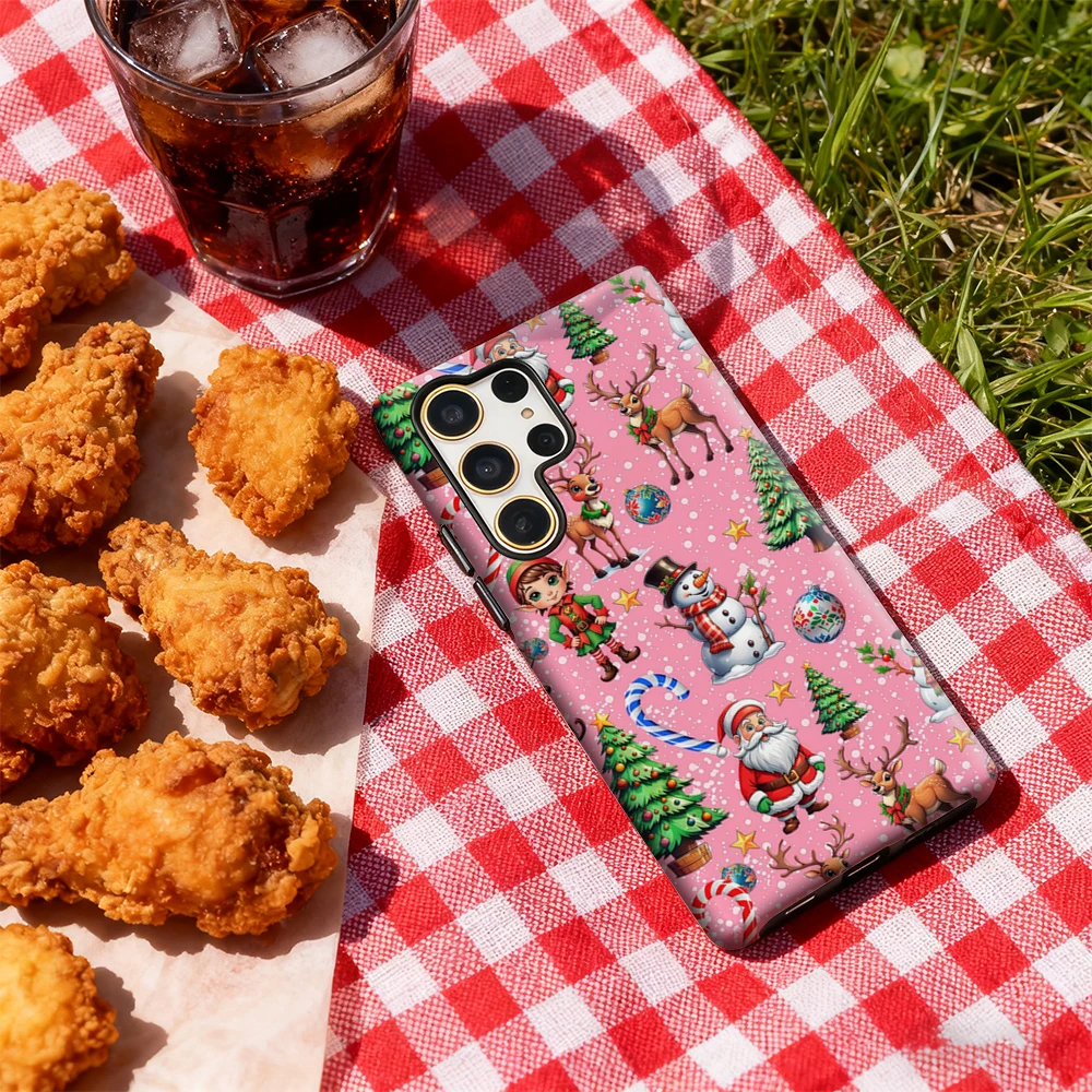 حافظة هاتف عيد الميلاد الاحتفالية لهاتف سامسونج جالاكسي S25 Ultra S24 S23 Ultra Plus غطاء خلفي لامع بطبقة مزدوجة