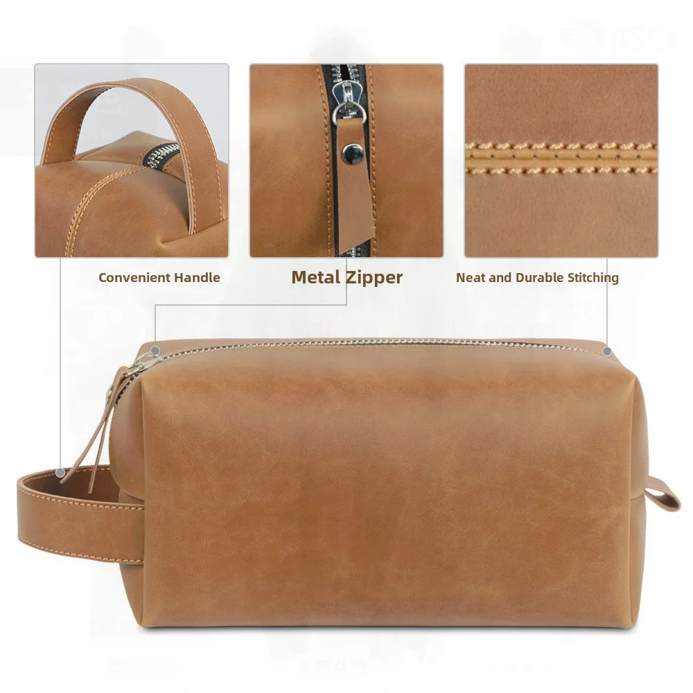 Vintage Imitation Leather Toiletry Bag Large Capacity Waterproof Unisex Cosmetic Storage Bag High-End Sense Travel Essential