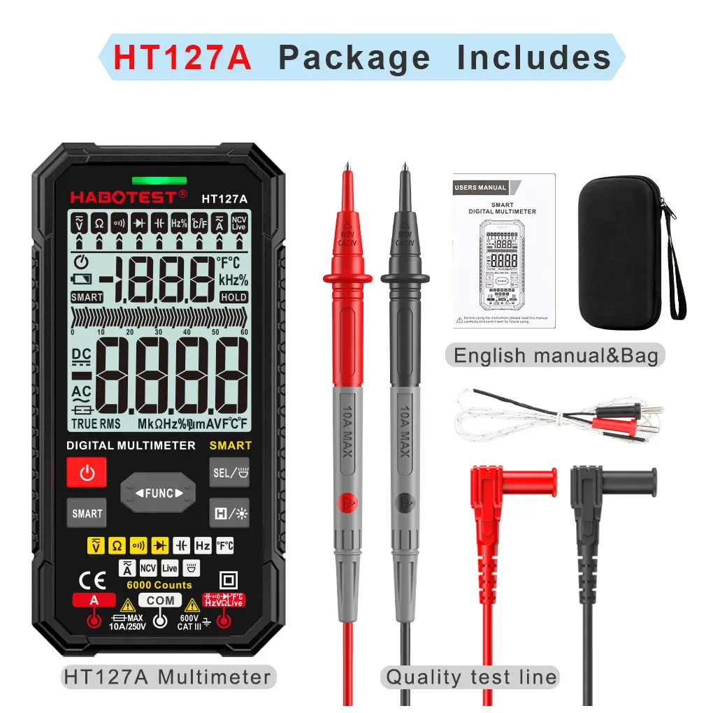 Multímetro Digital, herramienta amperométrica, probador de rango, suministro de prueba HT127B