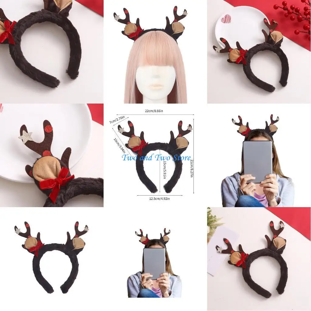 HX6F 大人ティーンクリスマスヘッドバンドトナカイ枝角形状ヘアフープカーニバルパーティーかぶとプロムパーティーコスプレ小道具