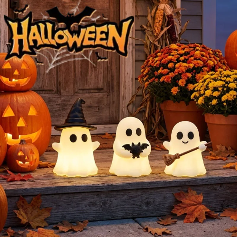 1-5PCS Glow in The Dark Ghost Figurines Resin Halloween Tabletop Decor for Desk Shelf Home Party Spooky Holiday Display