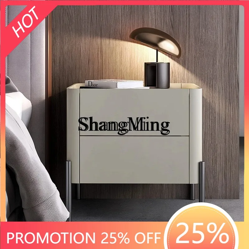 SM new bedside table simple modern light luxury high-end bedroom glass countertop storage side cabinet