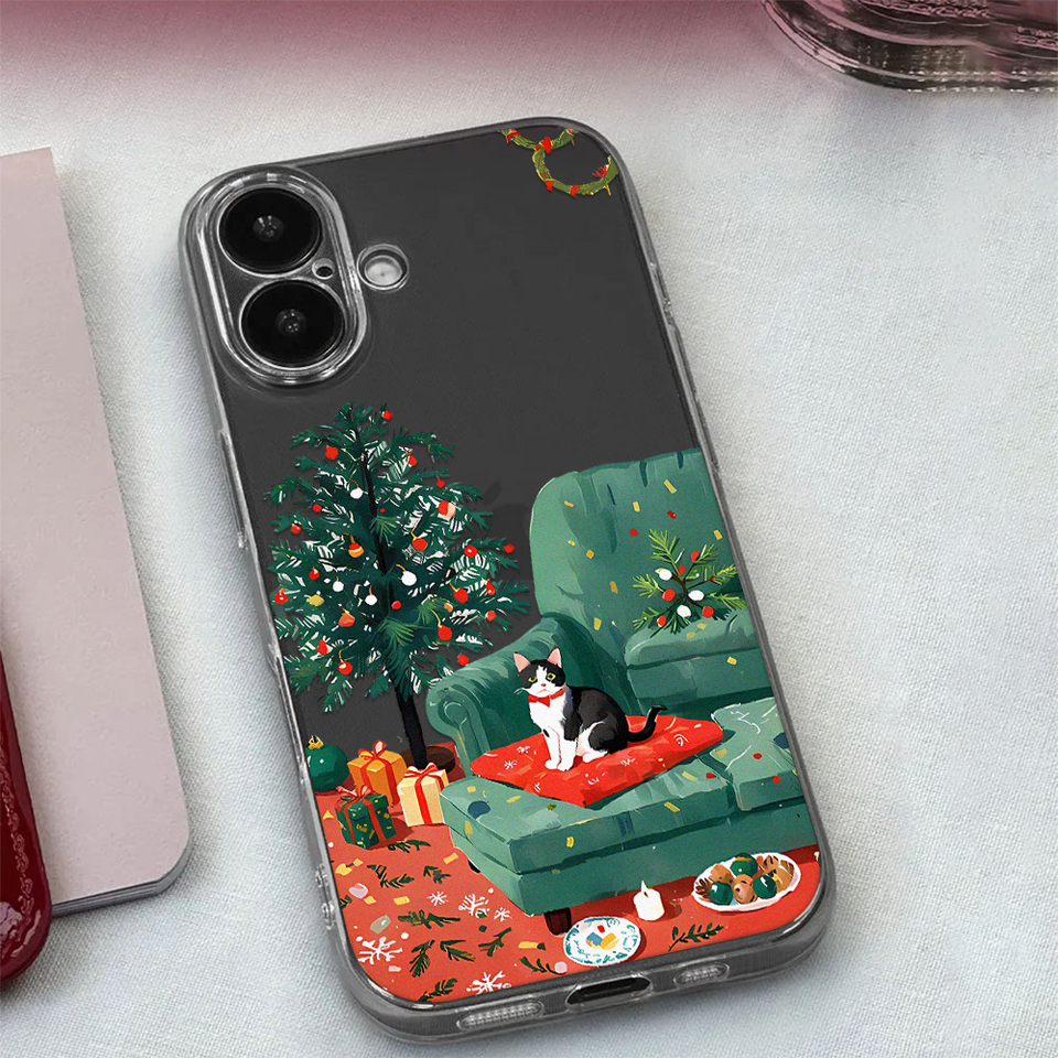 Phone Case For Iphone 18 13 16E 15 Pro Plus 17E 7 Xs 12 14 8 11 Pro Max 16 Xr 17 Air Shockproof Y2K Christmas Cat Sofa Case