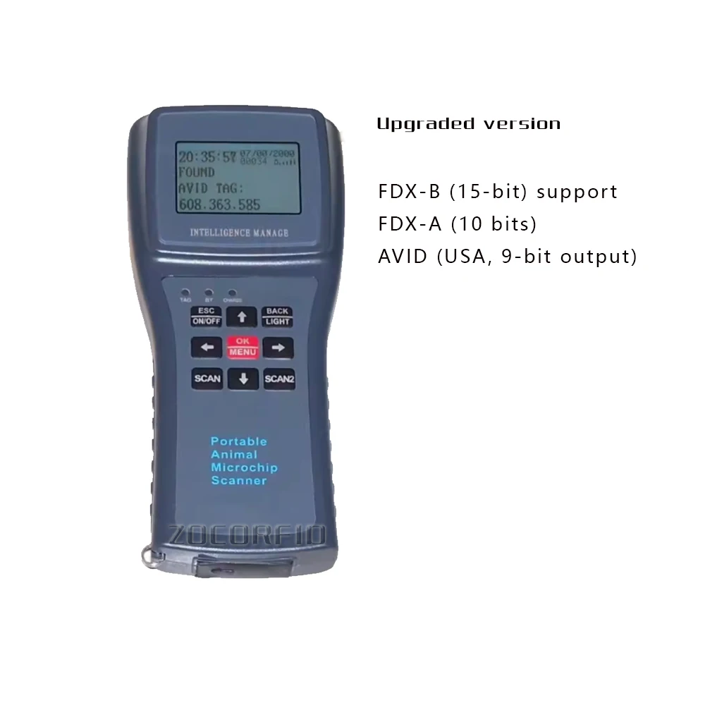 Leitor RFID de animais 9/10/15 DIGIT ISO11784/85 FDX-A FDX-B FECAVA Avid Leitor de microchip para animais de estimação de 9 dígitos Leitor RFID de animais