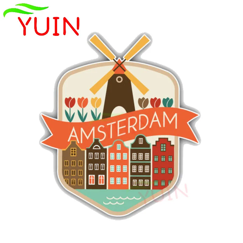 Amsterdam City Netherlands Travel Car Sticker Fashion PVC Window Decoration Motorcycle Waterproof High Quality Decal 13*11cm