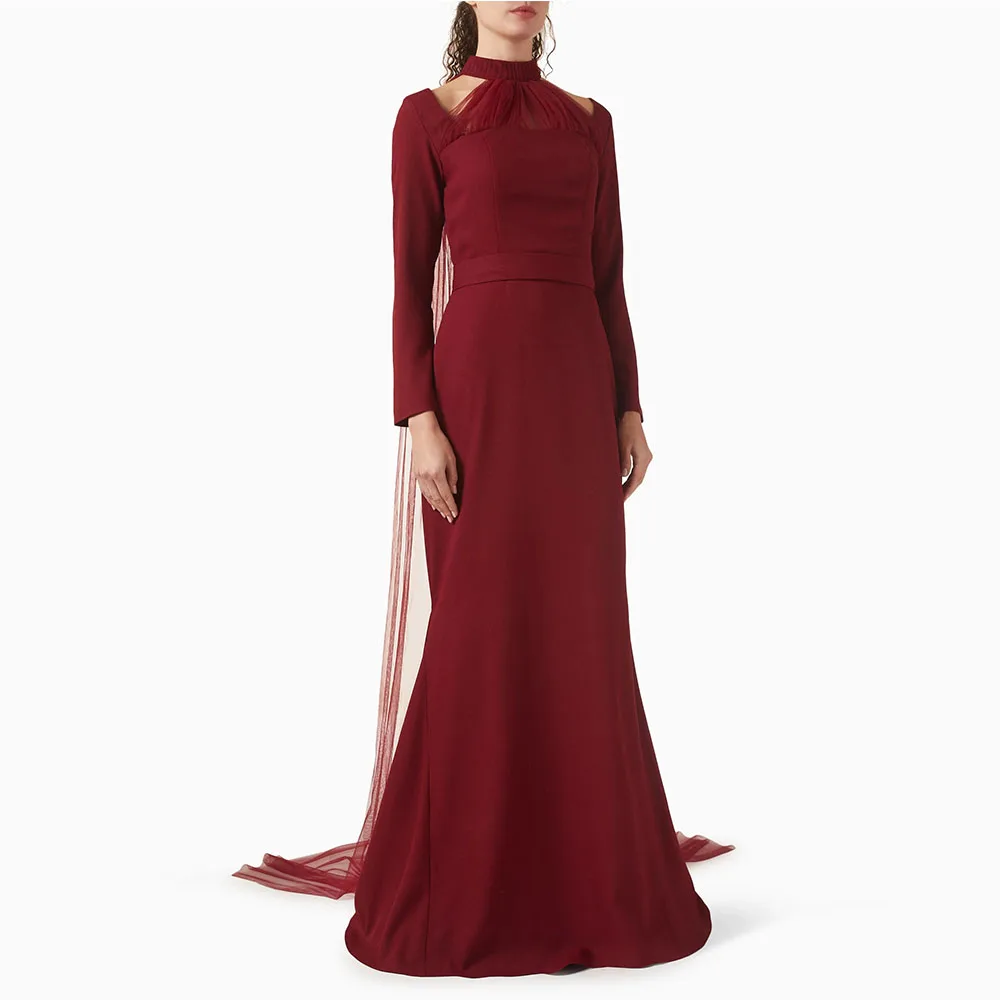 Modern Custom Prom Dress O Neck  Evening Dress Long Sleeves  Formal Party Dress Floor Length Saudi Gown