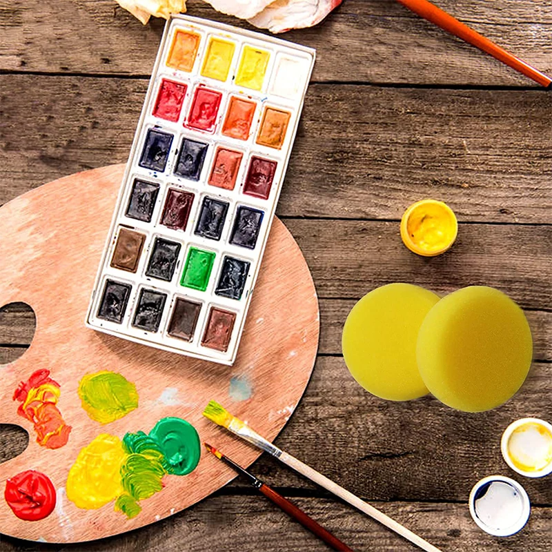 10 Stuks Kinderen Schilderij Ronde Synthetische Aquarel Kunstenaar Sponzen Voor Het Schilderen Van Ambachten Aardewerk Gele Ronde Cake Spons