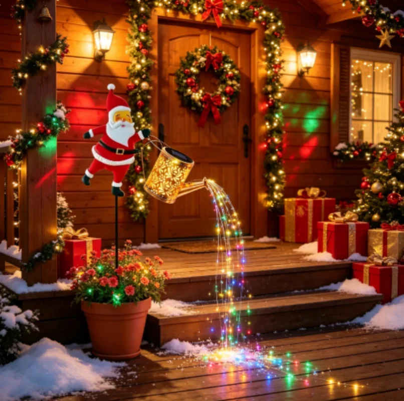 Santa Lantern Outdoor Solar Lamp Hollow Light Christmas Festive Decor for Yard Patio Lawn Walkway Landscape Driveway Garden