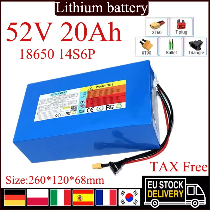 52V 20Ah Li-ion Battery Pack 18650-14S6P Built-in High Power 30A BMS for 48V 0-1200W Power tool backup batteries