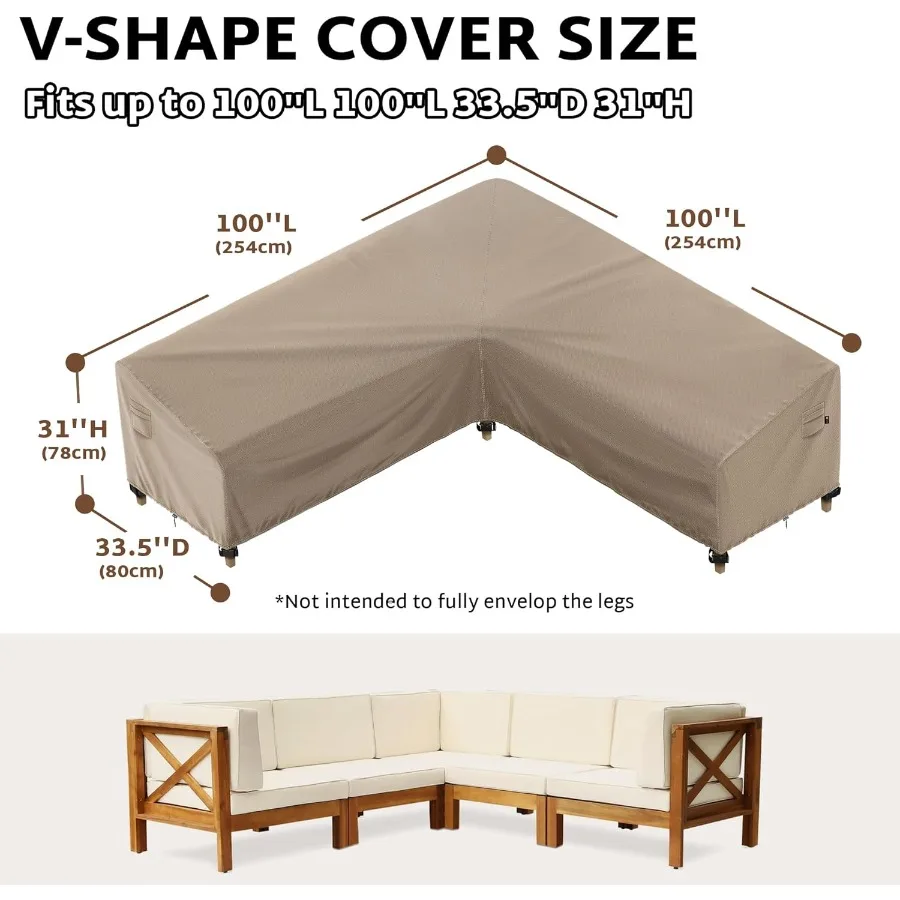 غطاء مقطعي خارجي من iBirdie مقاس 100 × 100 بوصة 99 × 98 97 × 96 L على شكل أريكة فناء مقاومة للماء ومقاومة للعوامل الجوية 600D شديدة التحمل G