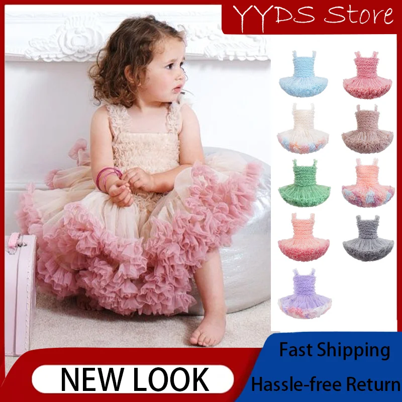 

Baby Girl Princess Puffy Skirt Kids Ballet Party Kids Show Dress Tutu Skirt Girl Dress Solid Color Fluffy Tulle Cake Dress