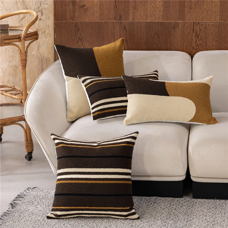 45X45CM Full Embroidery Throw Pillow Cover Geometry Abstract Stamping Waist Cushion Cover Decor Home Decorative Pillowcase