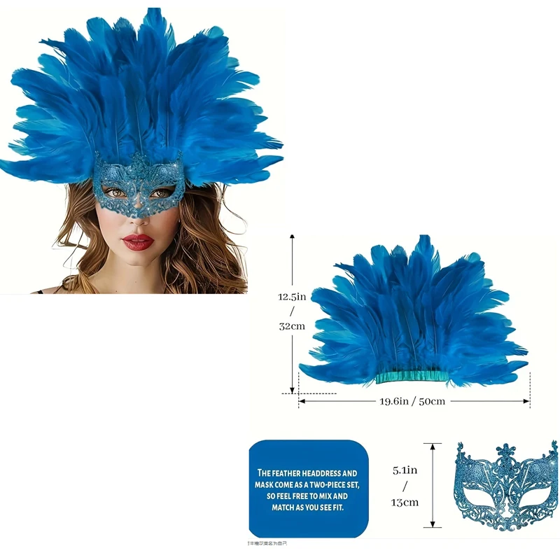 2-in-1-Maskerade-Maske und Kopfbedeckungsset mit roten Federn |   Kunststoff |   Elegante Kopfbedeckung für Damen |   Karneval/Mardi Gras/Maskerade
