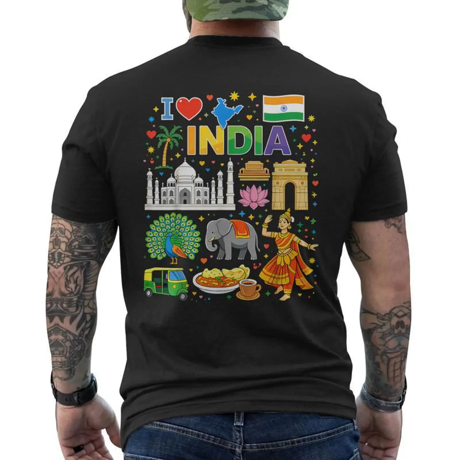 Souvenir Deoyage Indien I Love India T shirt imprimé au dos Cadeauxyz vintage Washed Slightly homme Casual Unisex