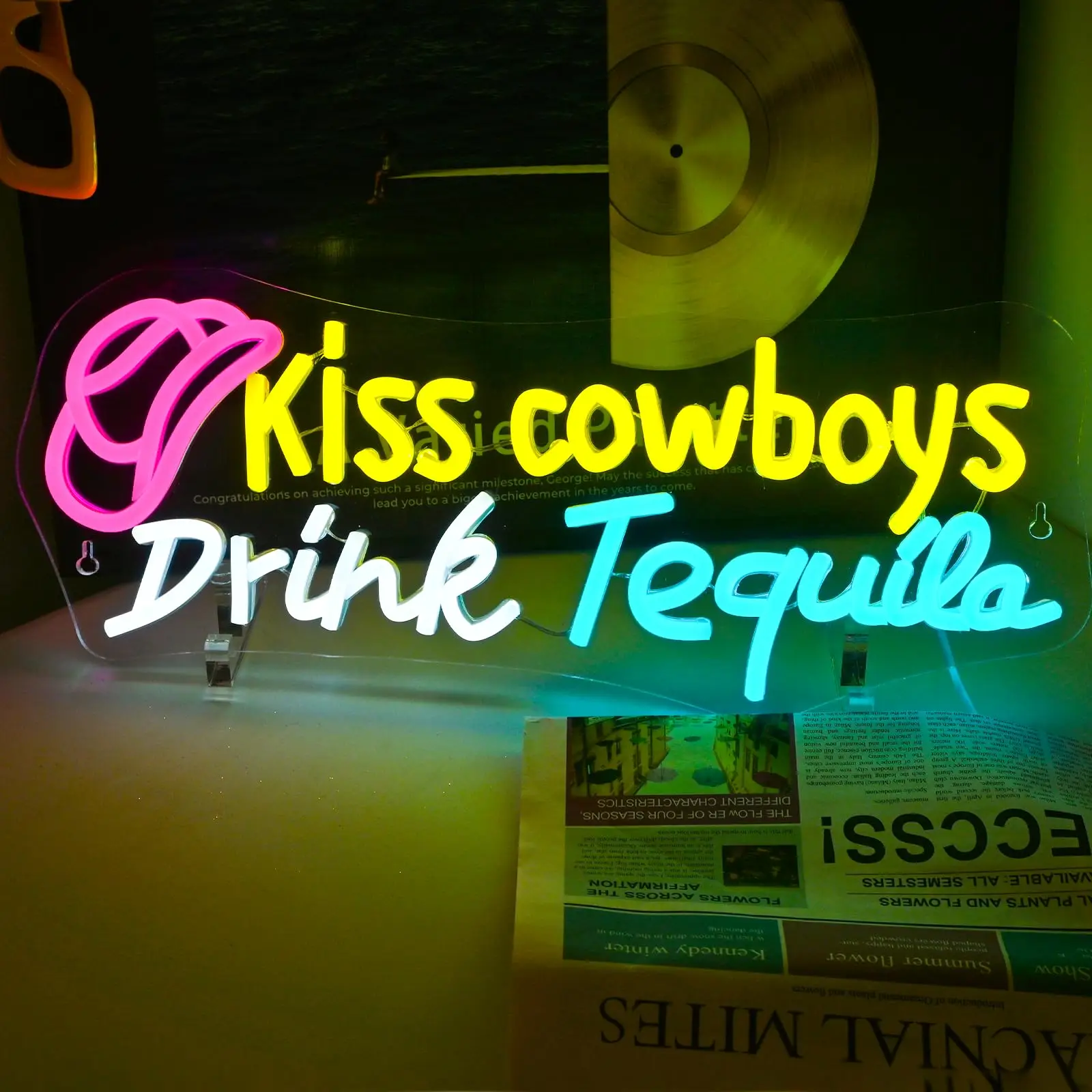 

Kiss Cowboy Drink Tequila Neon Sign Bar Led Neon Light For Wall Decor Home Beer Bar Club Man Cave Party Decorations Gifts