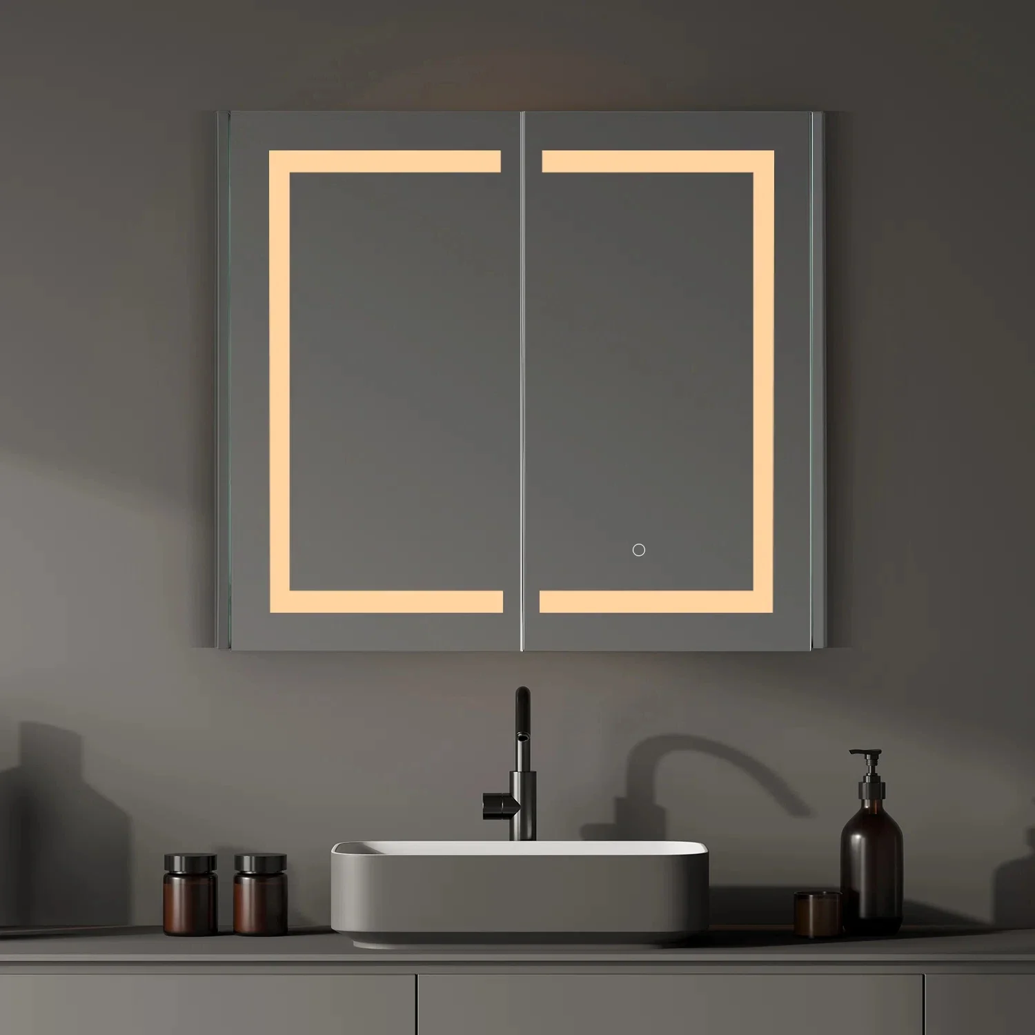 Modern Bathroom Mirror Cabinet Stainless Steel Wall-Mounted Medicine Cabinet with Smart Mirror and Eco-Friendly Feature