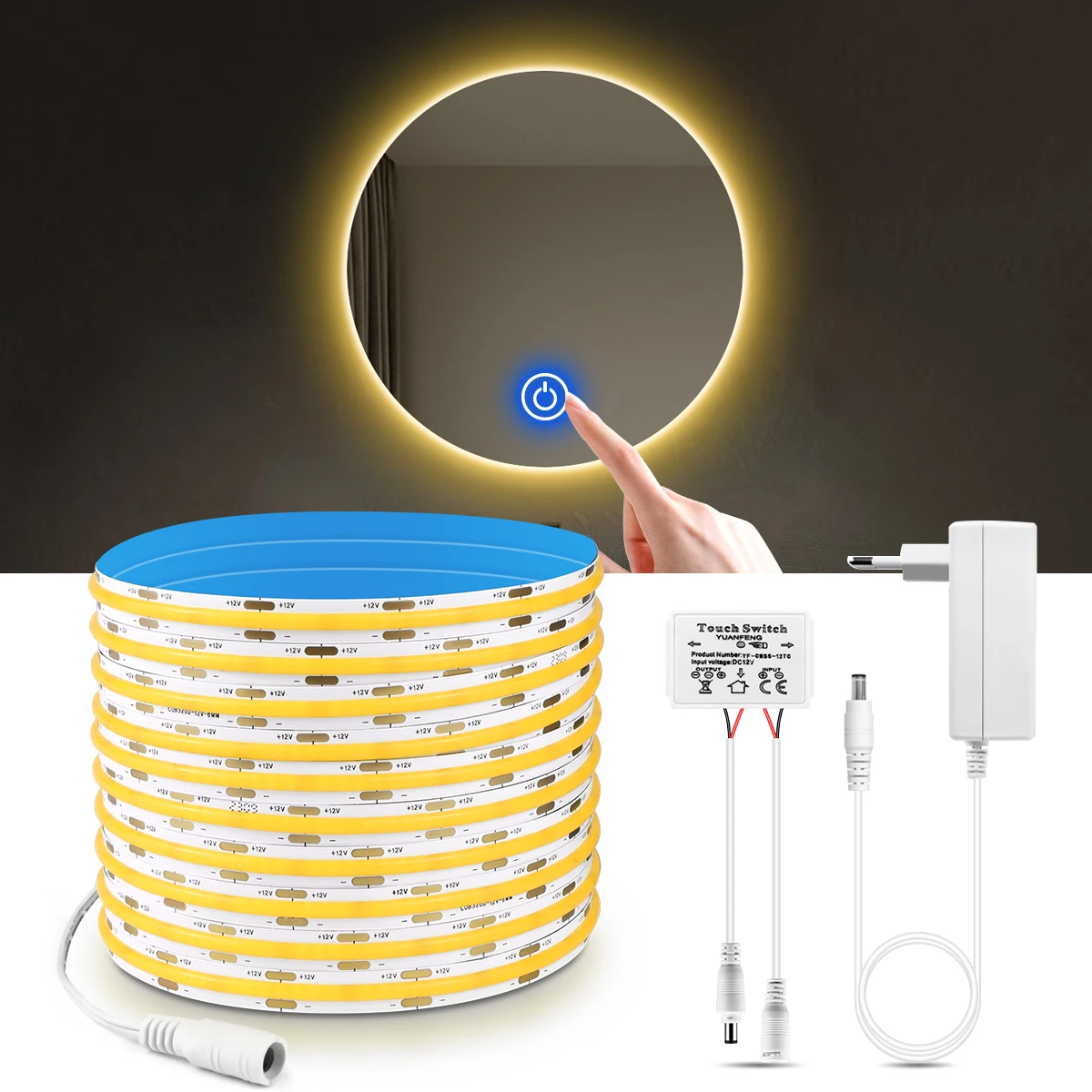 Makeup Mirror Bathroom Dressing Table Light DC12V COB Led Strip Light Touch Sensor Swtich Dimmable Lamp Tape LED Vanity Light