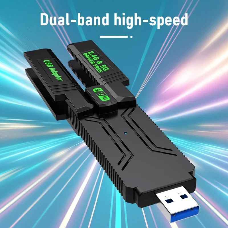 4 هوائي واي فاي USB محول ثنائي النطاق 2.4G + 5Ghz 1300Mbps واي فاي دونغل USB3.0 عالية السرعة استقبال البطاقة اللاسلكية للكمبيوتر/الكمبيوتر المحمول Win