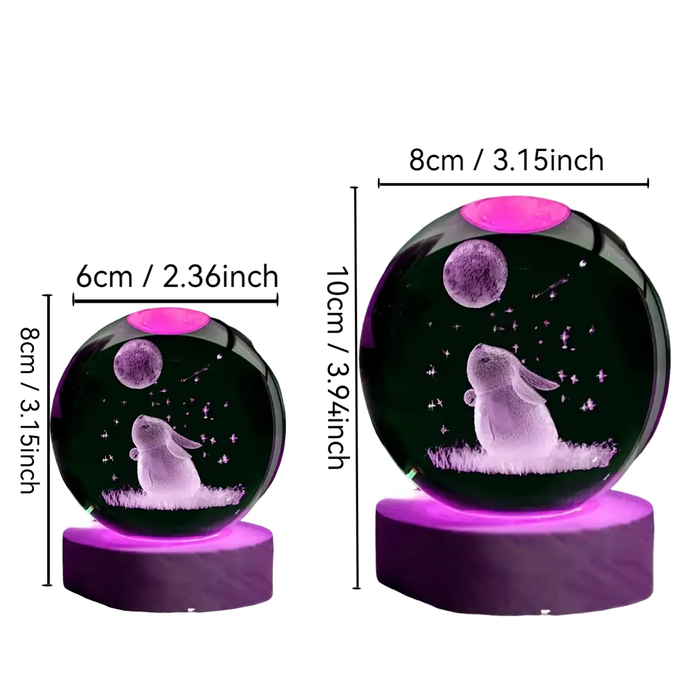 1pc 3D carved rabbit Moon crystal ball decoration, various colors of nightlights, gifts for mom, gifts for her/him, gifts for gi