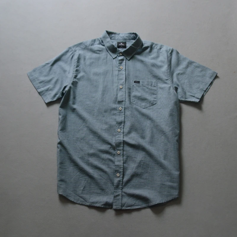 

Классическая мужская рубашка в клетку с коротким рукавом, весна-лето, повседневная, универсальная, высокого качества, дышащая, свободного кроя, с отложным воротником