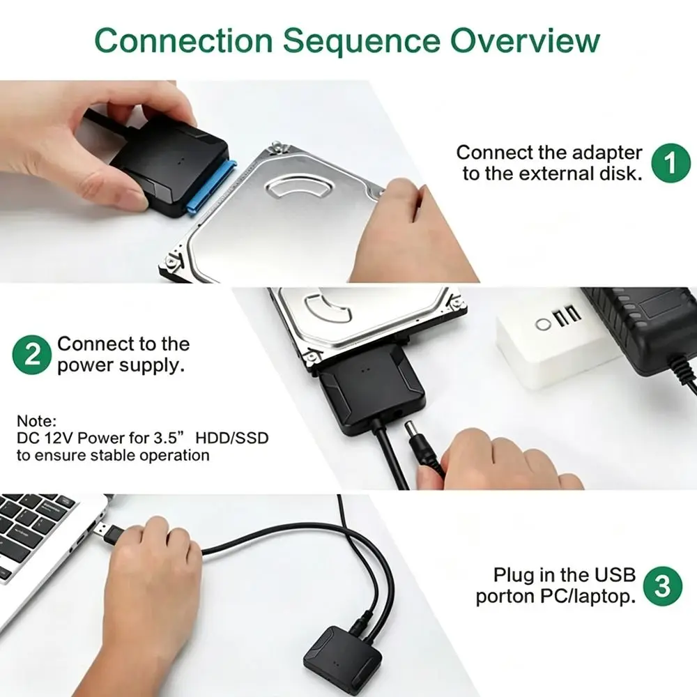 SATA III SATA To USB 3.0 Adapter Cable 12V Power Adapter 2.5/3.5 Inch Compatible Hard Drive Converter UASP Support
