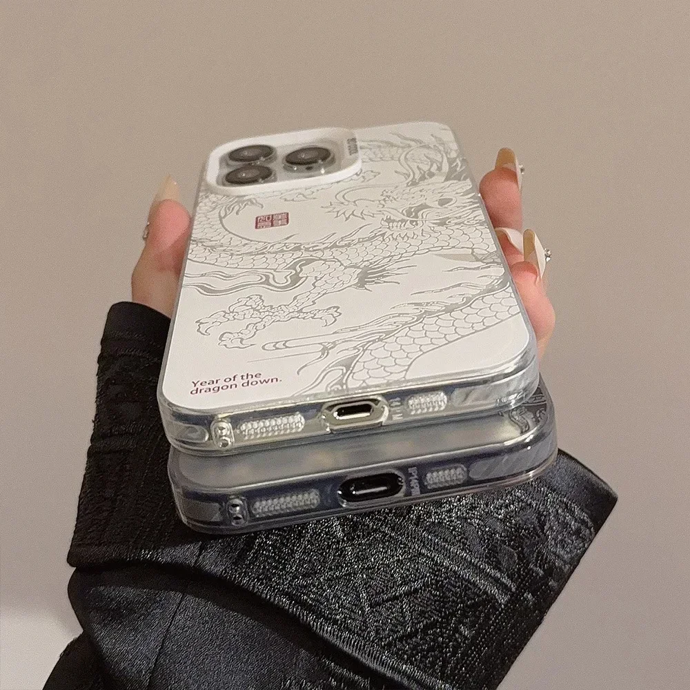 Chinese Painting Style Dragon Phone Case for IPhone16 15 14 12 13 11 Pro ProMax Mini Plus X XR Shockproof Phone Cover