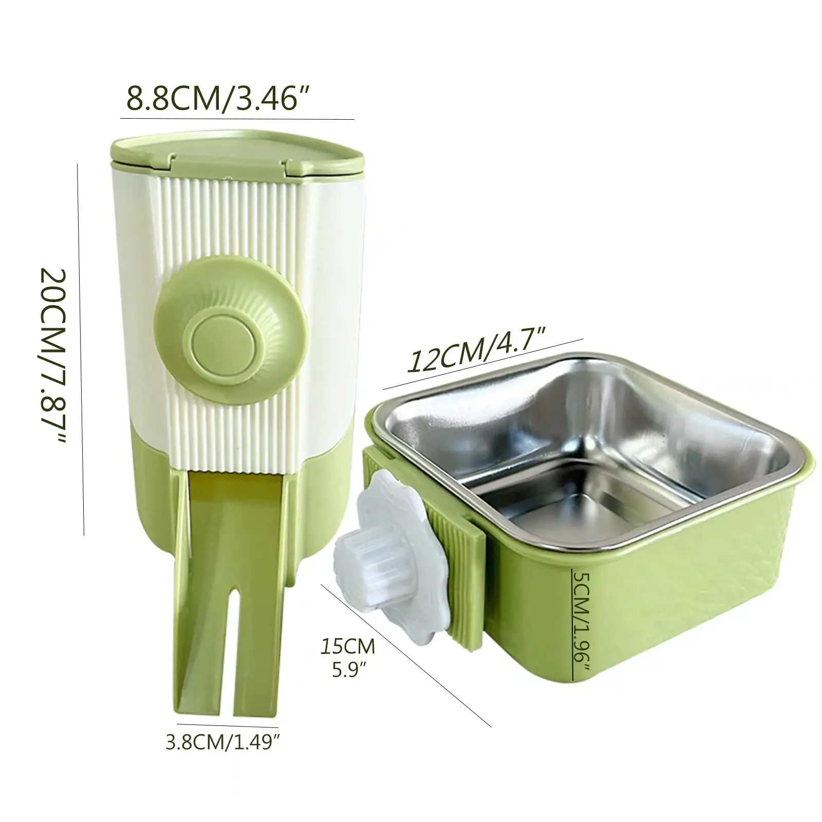 

Pet Feed Feeder for Rabbit Chinchilla Guinea Pig, Green Mustard Green Grain Feeder Fixed, 8.8*8*20cm Food Dispenser + 12*15*5cm