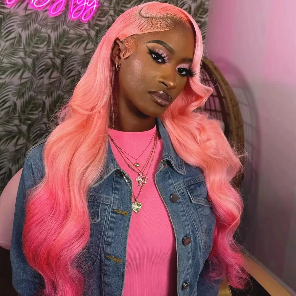 200 Density Pink Lace Front Wig Human Hair Wigs Preplucked Colored Body Wave 13x4 13x6 HD Lace Frontal Wigs For Women 30 38 Inch