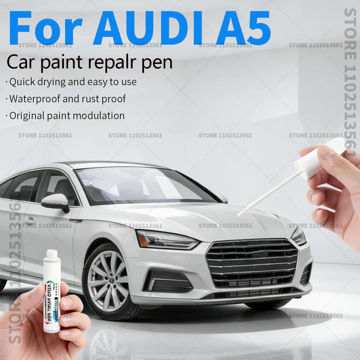 

Карандаш для ремонта автомобильной краски для AUDI A5 2007-2025: аксессуары для устранения царапин, белый LY9L, серый LX7G, зеленый LX6M, черный LY9T, красный