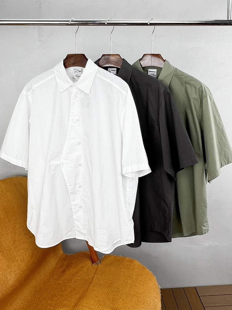 

Loose Fit Casual Cotton irt Men's ort Sve Turn-down Collar Japanese Artistic Button Design Summer Faion Workwear