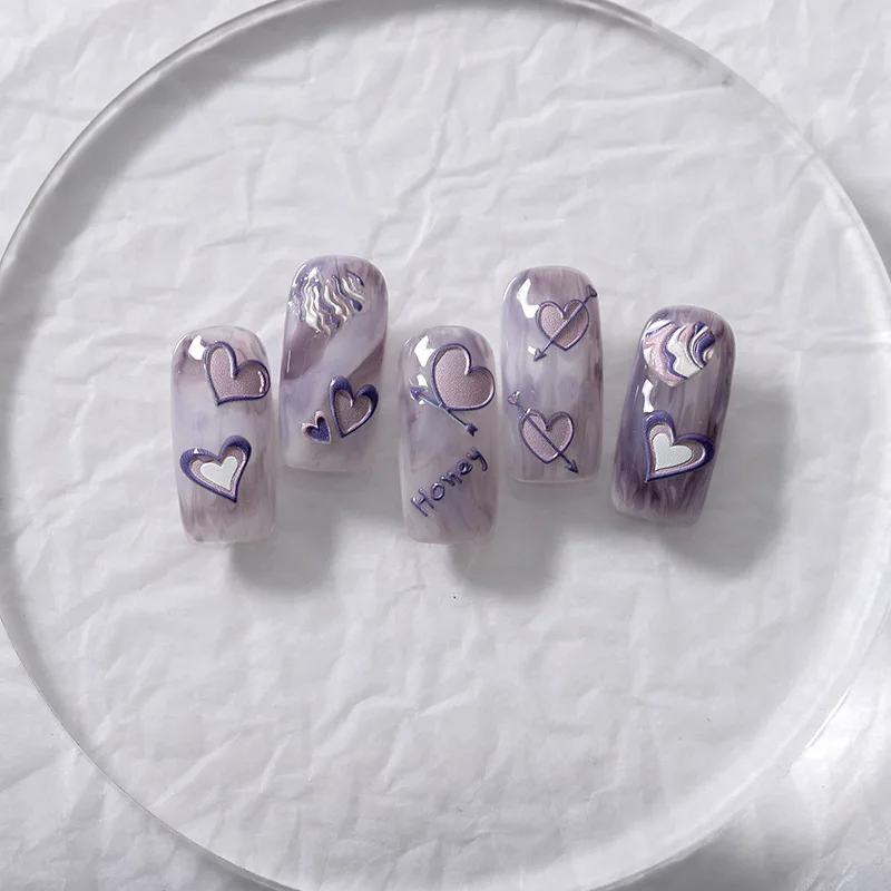 Taro Roxo 5D Em Relevo Reliefs Auto Adesivo Nail Art Decorações Adesivos Heartbeat Sinais Bonito 3D Manicure Decalques Atacado