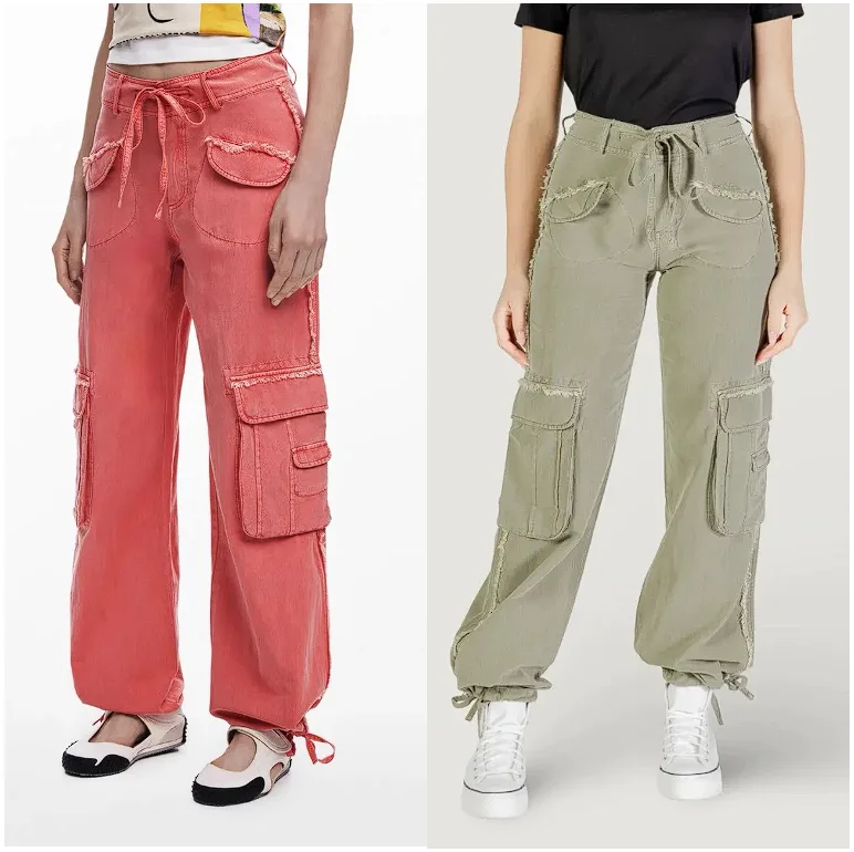 

Original foreign trade order: Spanish luxury designer style washed and worn workwear with pockets and casual pants in two colors