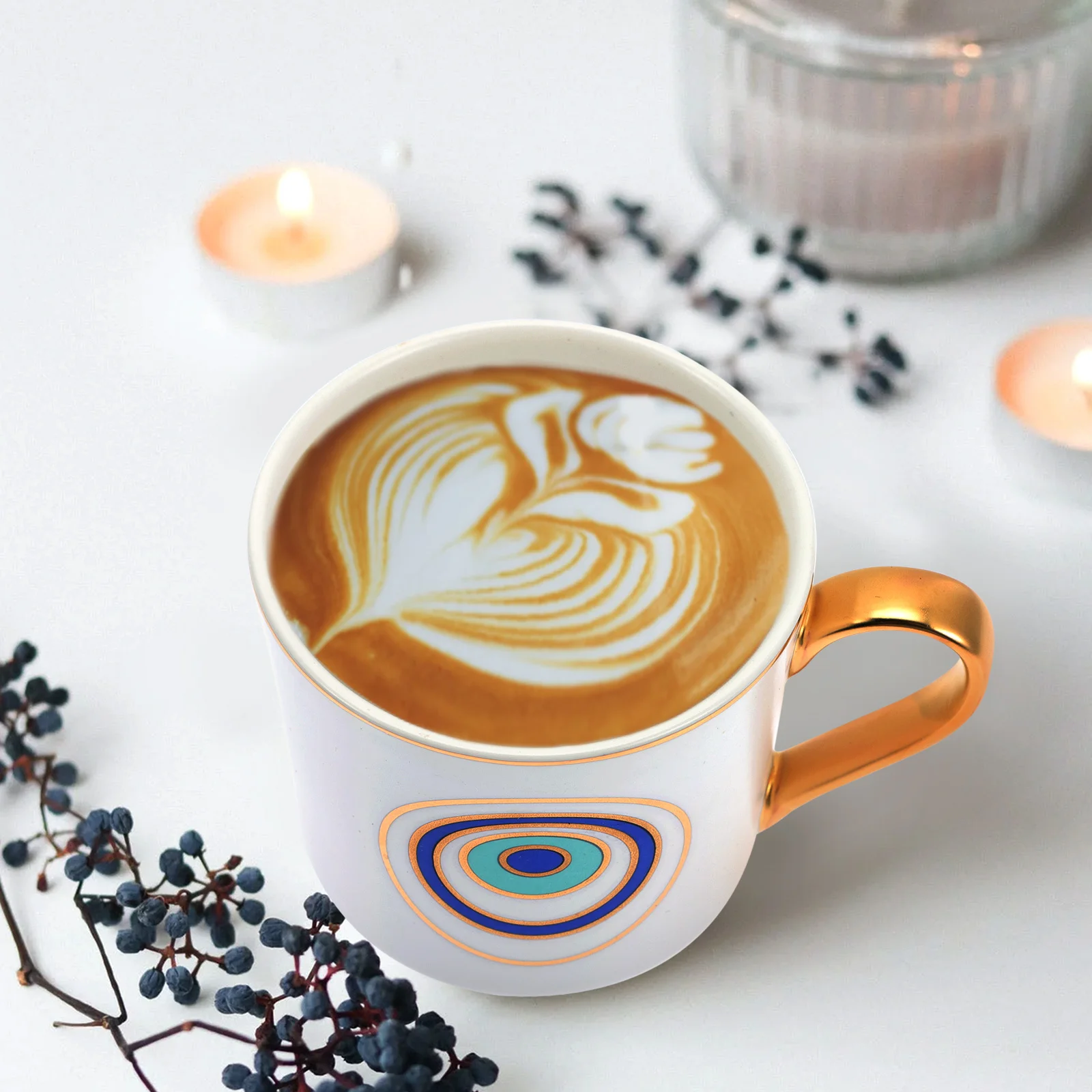 

1pc Hand Painted Turkish Ceramic Coffee Cup with Handle Evil Eye Design Tea Mug for Milk Drinkers Unique Gift Idea
