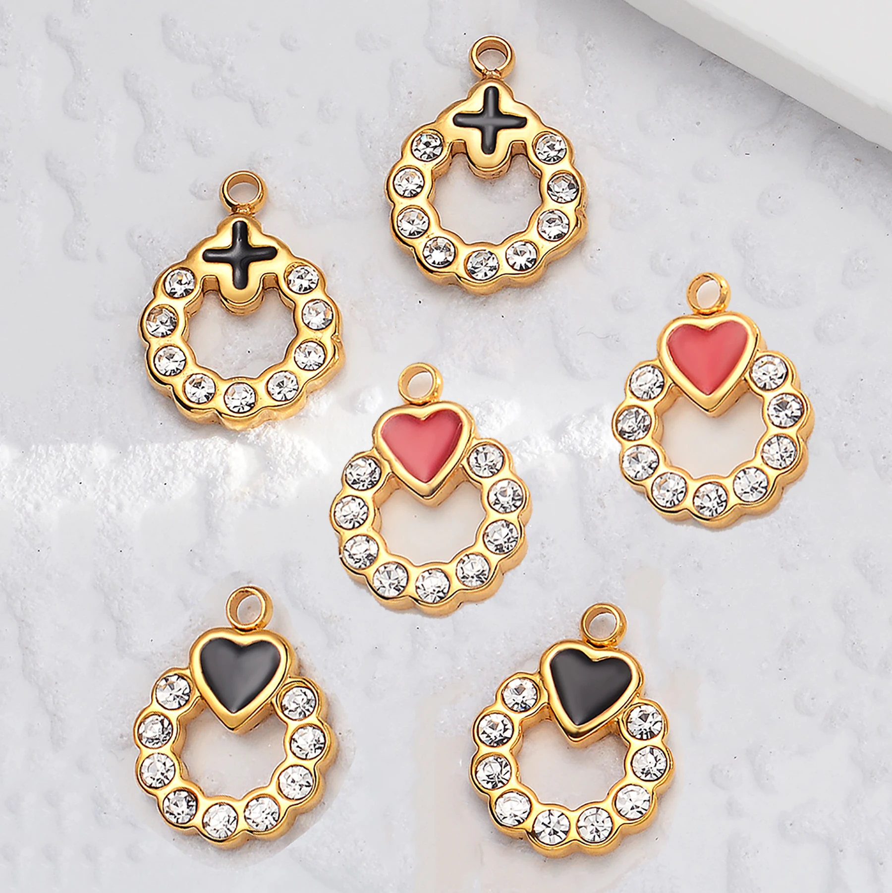 

10Pcs/lot Wholesale Round Crystal Pendant Stainless Steel Heart Oil Drop Charms for DIY Necklace Earrings Bracelet Jewelry