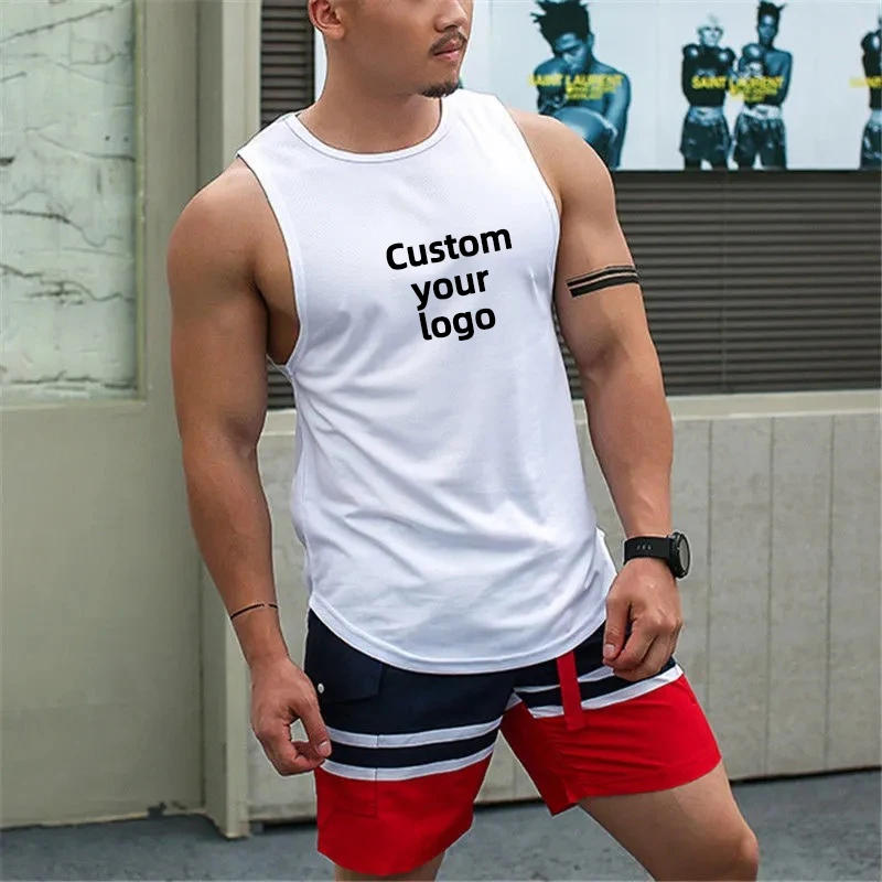 Customize your logo Men\'s Sleeveless Fitness T-shirt Fashion Mens Muscle Training Vest Workout Get Fit Tank Top Men Sports Tops