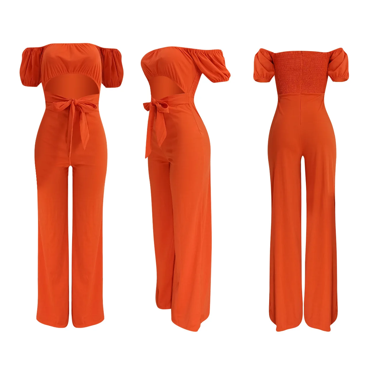 Elegant Party Jumpsuit Women Solid Raglan Sleeves Long Jumpsuits Summer Sexy Bandeau Hollow Out One Pieces Female Straight Pants