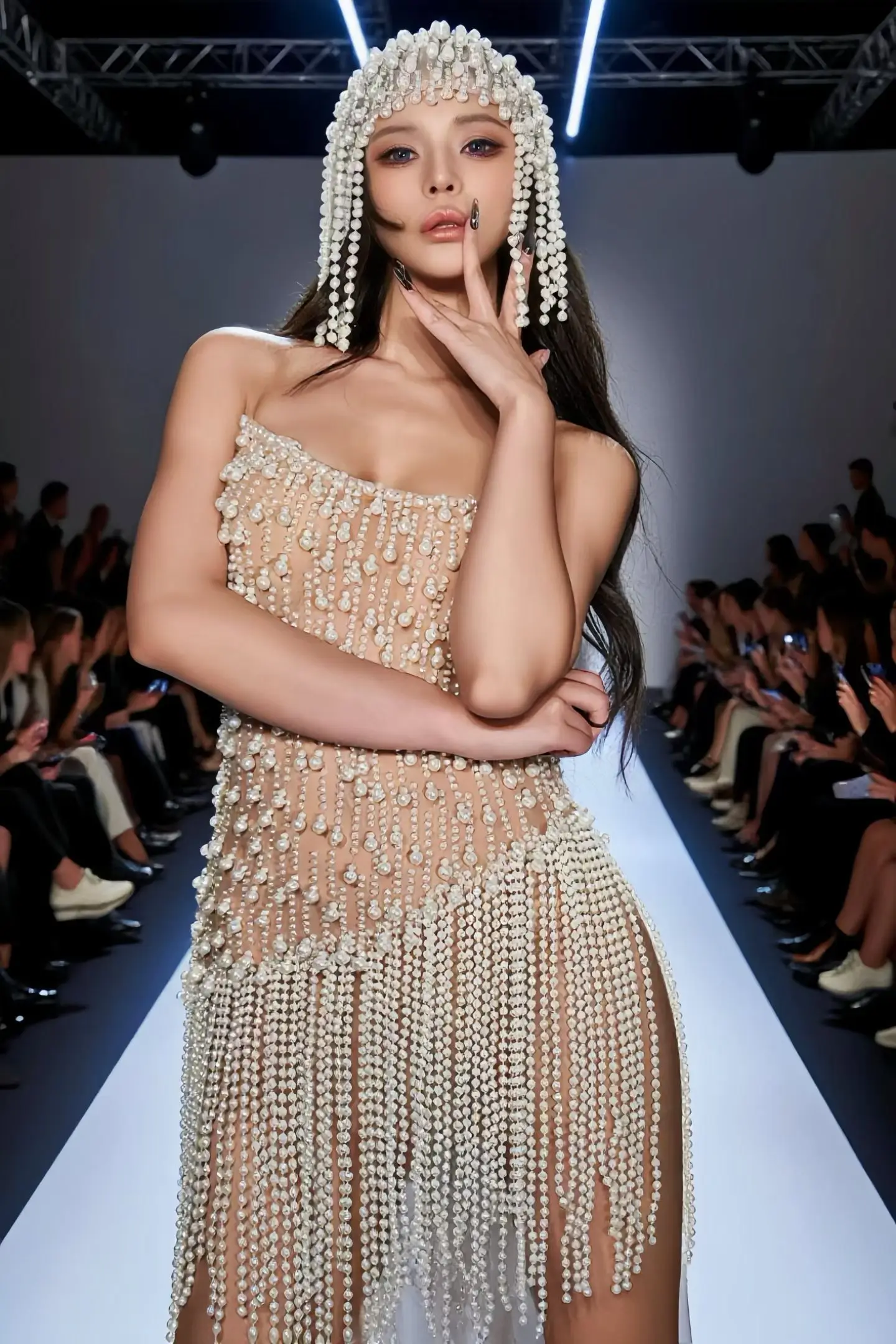 فستان Zhusanjiao أنيق بدون حمالات لؤلؤي مثير ومنظور شبكي وشرابة فستان أداء للحفلات الراقصة وأعياد الميلاد وحفلات الكوكتيل وأعياد الميلاد #3