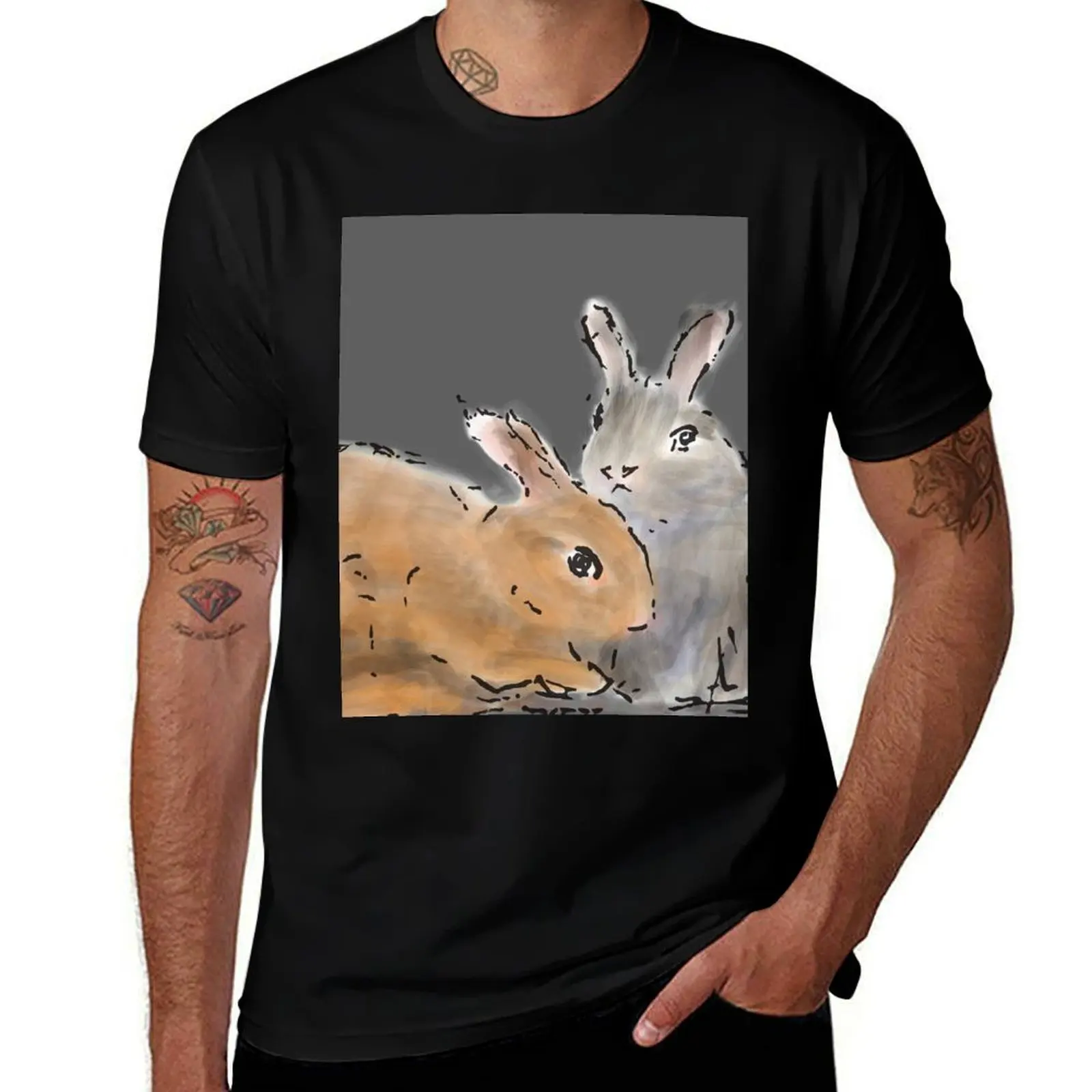 

two rabbits T-Shirt man t shirts high quality luxury brand cotton t shirts man 100% t shirts for man cotton funny T-Shirt
