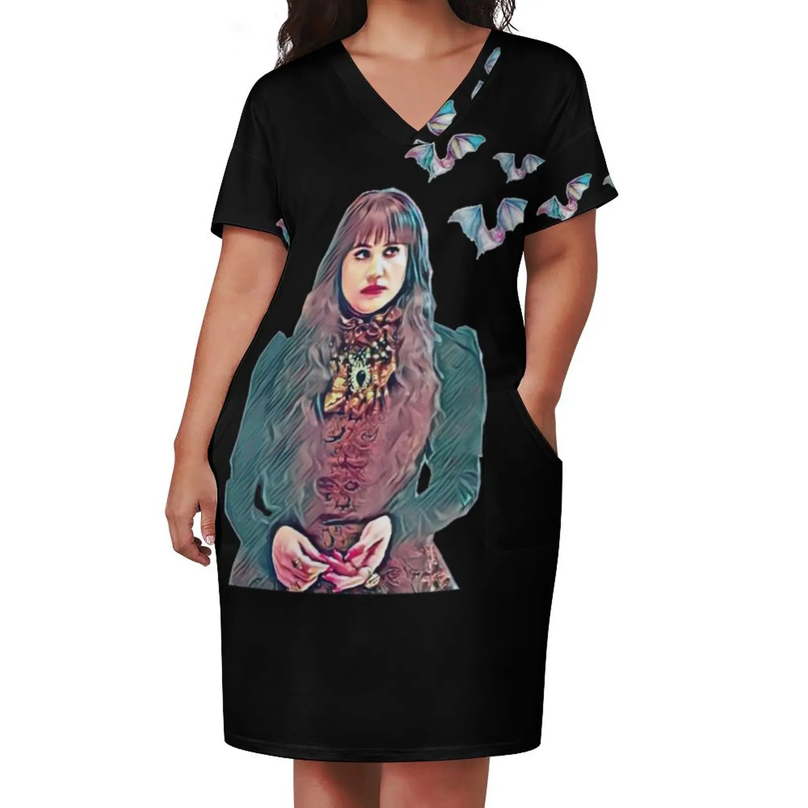 Camiseta de vampiro Nadja, vestido holgado con bolsillo, vestidos de playa, vestido de invitado de boda, vestidos de moda para mujer 2025