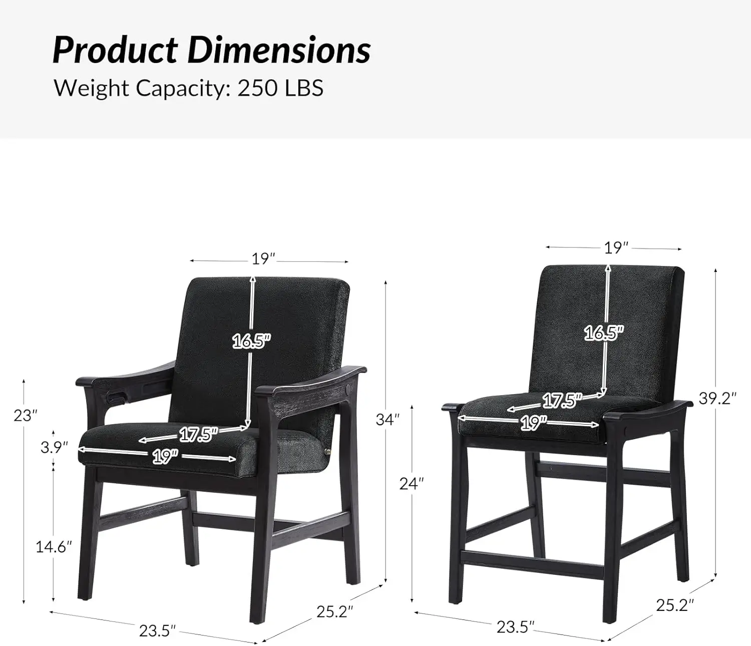 Hulala Home Convertible 24 Inch Counter Height Bar Stools Set Of 2, Modern Upholstered Barstools With Back And Wood Leg, 2 In 1