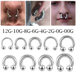 Lote de 1 unidad de anillo de herradura de acero de gran tamaño, Piercing para nariz, expansor de oreja, pendiente de aro BCR, tabique de 12-00G, joyería íntima para el cuerpo masculino