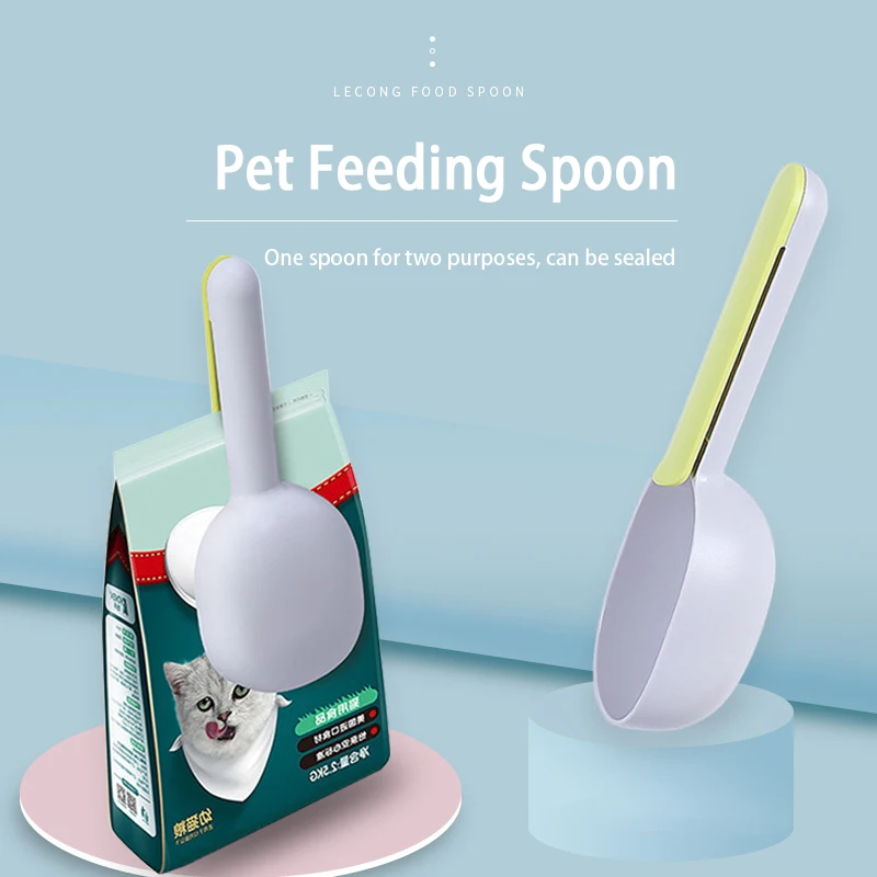 Multifunctional Dog Food Spoon Pet Cat dog Feeding Scoop with Sealing Bag Clip Creative Large Capacity Lightweight Feeding Spoon