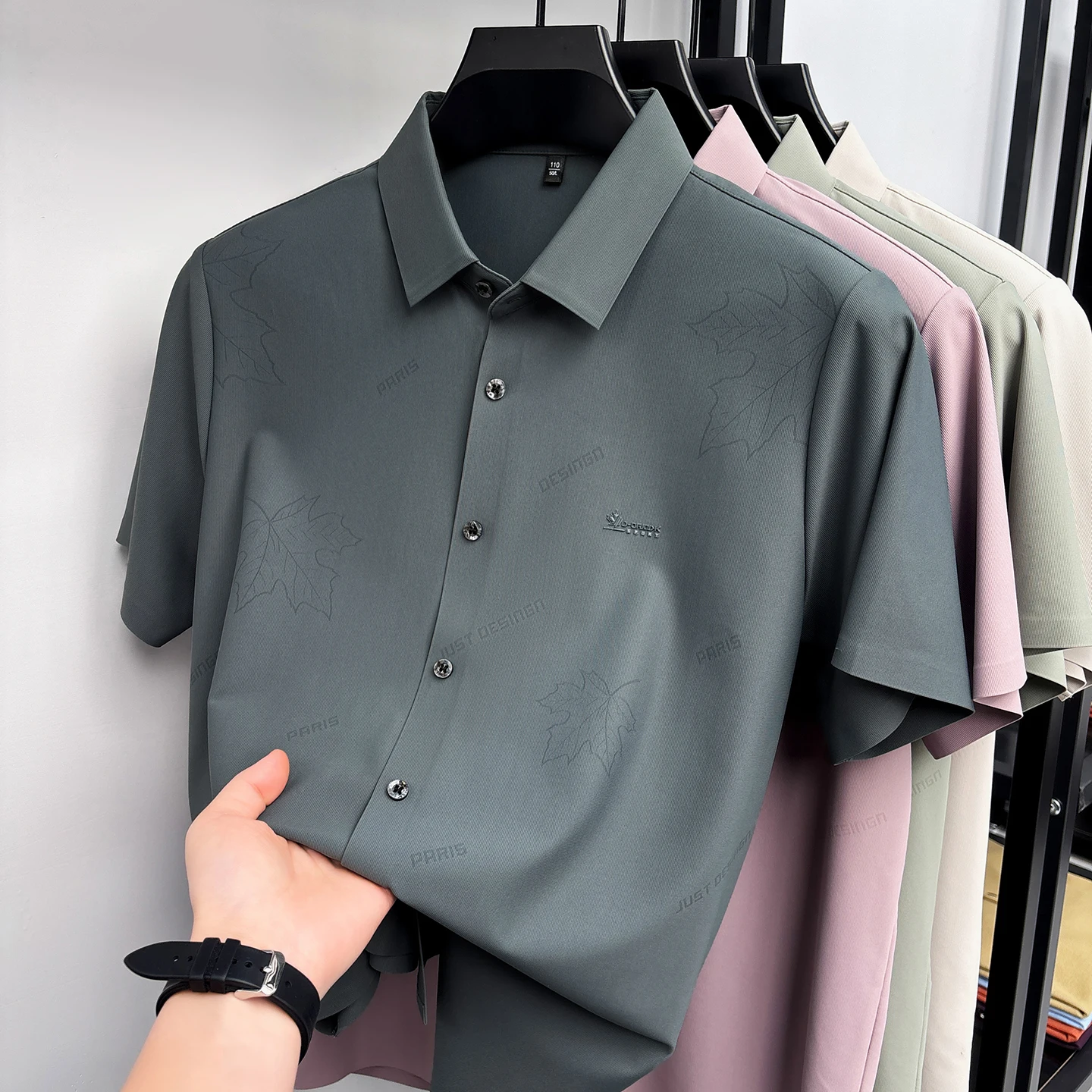 High end men's summer new ice sensation flip collar casual shirt short sleeved fashionable simple versatile trendy top
