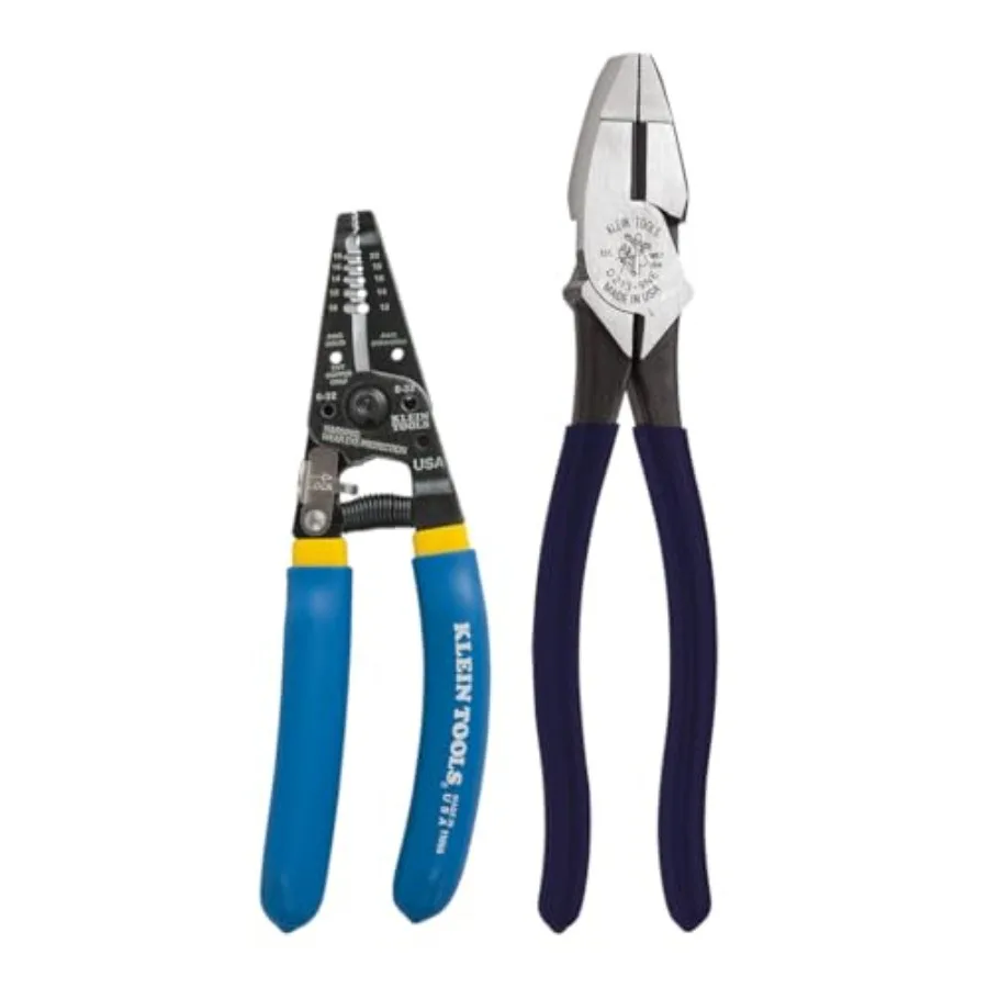 

Pliers Set, Made in USA, with Lineman's Side Cutting Pliers and Copper Wire Stripper/ Cutter, High-Leverage, 2-Piece