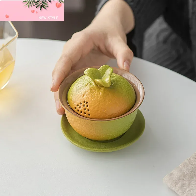 

Бионический апельсиновый чайный чайный чайный посуда для путешествий на открытом воздухе, портативный керамический чайный посуда кунг-фу, креативный походный чай ручной работы, подарки для пивоварения