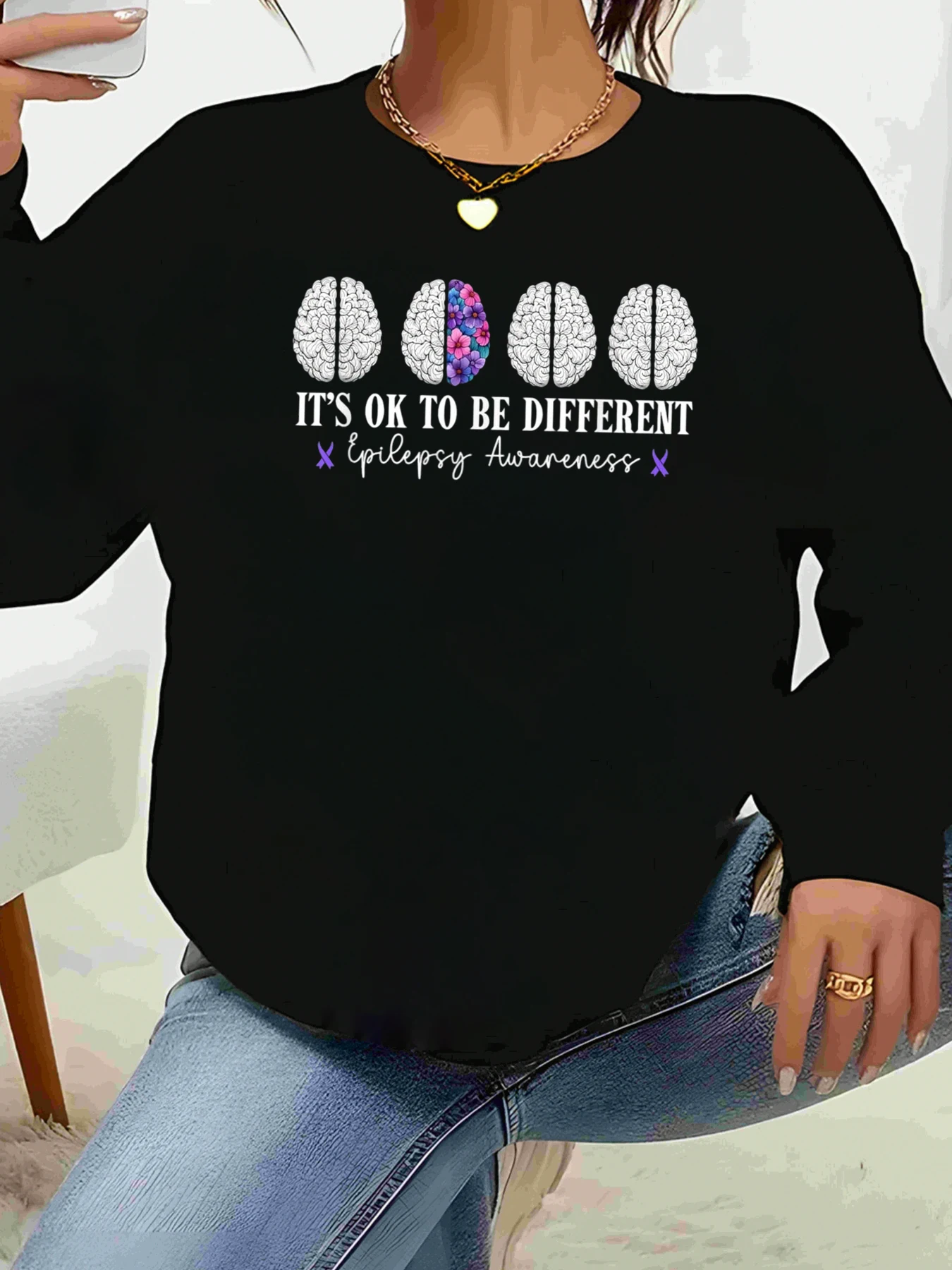 

Футболка с длинными рукавами с рисунком мозга It's Ok to Be Different Epilepsy Awareness Повседневная одежда для женщин