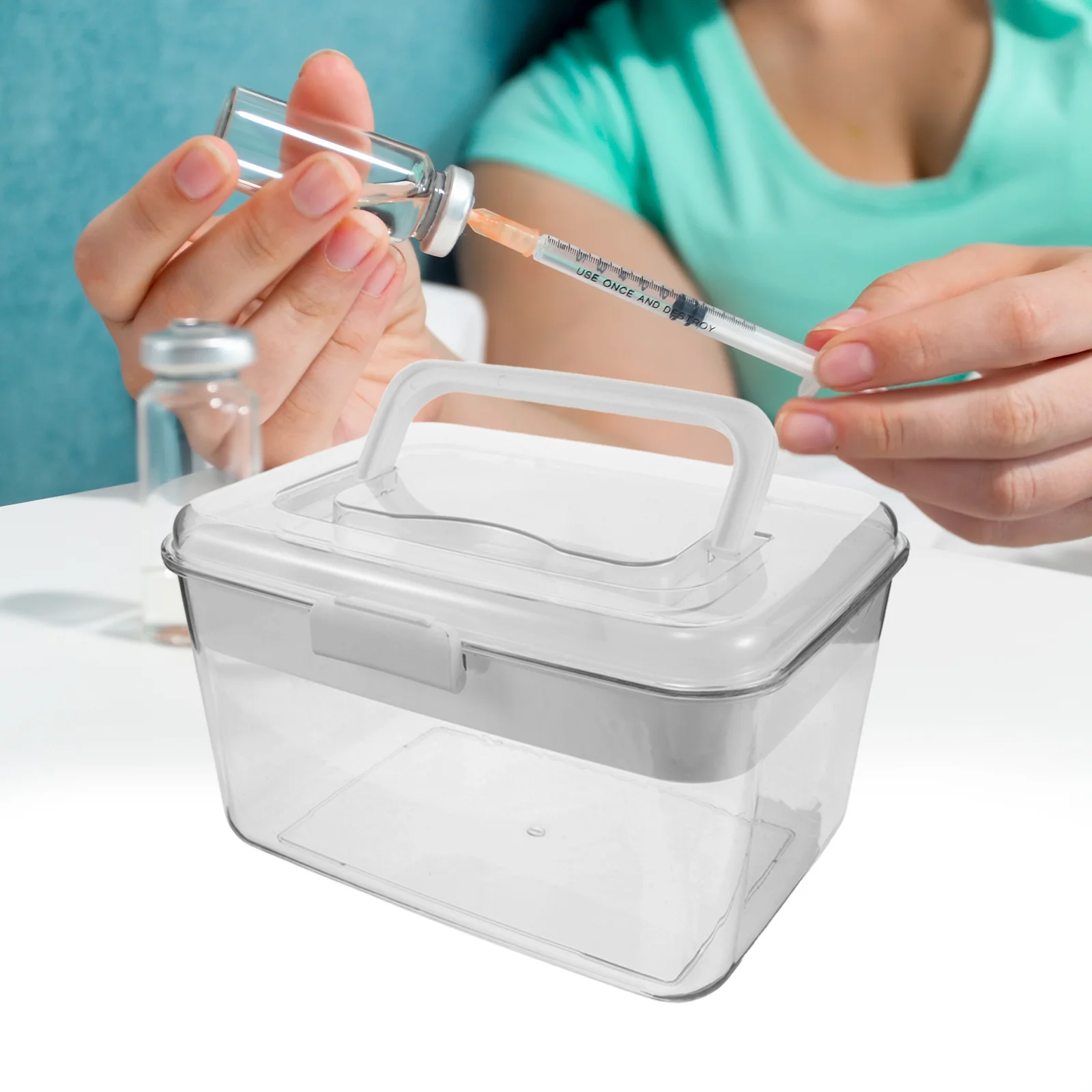 Portable First Aid Box Transparent Plastic Medicine Storage Container Handle For Home Travel Emergency Medication