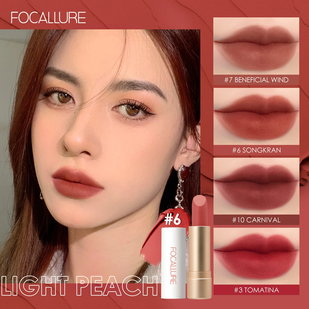 FOCALLURE 12 Colors Long-lasting Matte Lipbalm Waterproof Shimmer Lipstick Mental Glitter Lip Tint Cosmetics Makeup for Women