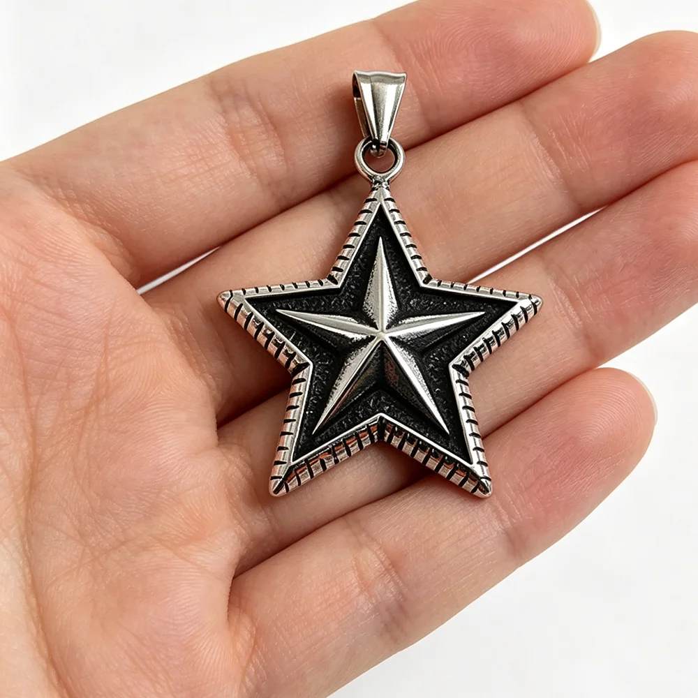 Retro cast five-pointed star stainless steel pendant, waterproof and non-fading blackening process, bulk sales of accessories