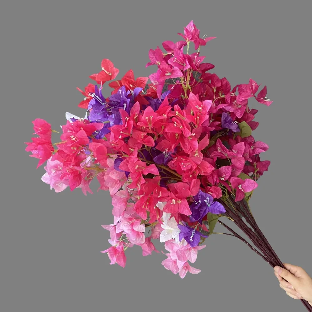 جديد 24/51 رؤساء محاكاة زهرة 76 سنتيمتر ثلاثية الأبعاد وهمية Bougainvillea Spectabilis متعدد الألوان سلك الحديد الداخلية بطانة زهرة الحرير المنزل